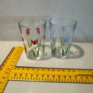 Lot of 2 RARE Vintage 1950s HAZEL ATLAS Kraft Swanky Swigs Tulip Juice Glasses
